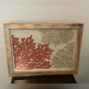 Framed Coral Embroidery Wall Art - Coral and Gold